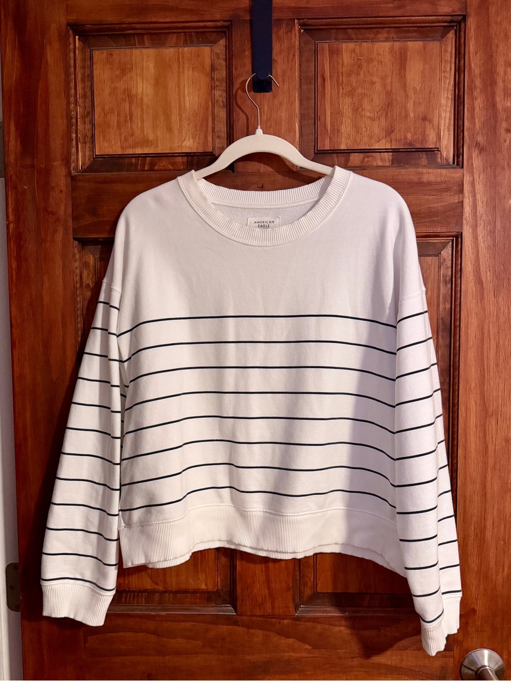 American Eagle Outfitters White Sweatshirt with Black Stripes